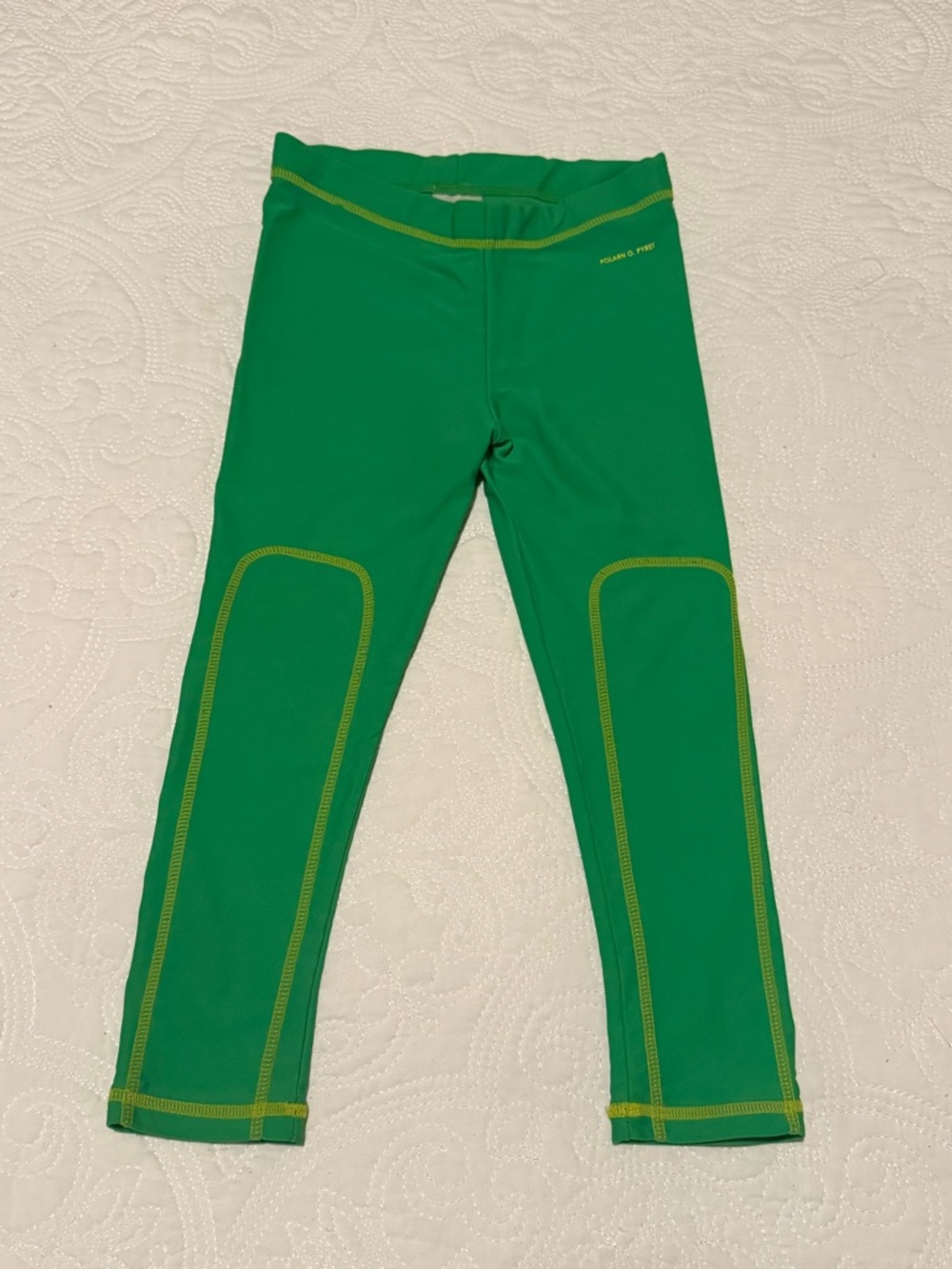 Polarn O. Pyret Green Kids Leggings with Yellow Trim